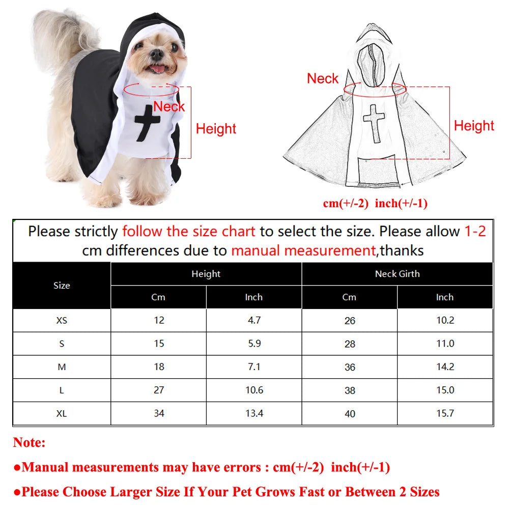 Dog Nun Halloween Costume Cloak Funny Pet Holiday Outfit for Small Large Dogs Cats Cute Puppy Party Dress Yorkie Cosplay Clothes