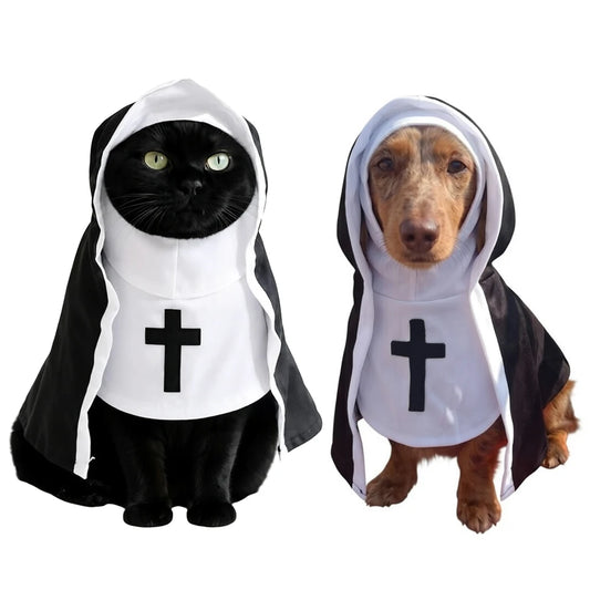 Dog Nun Halloween Costume Cloak Funny Pet Holiday Outfit for Small Large Dogs Cats Cute Puppy Party Dress Yorkie Cosplay Clothes