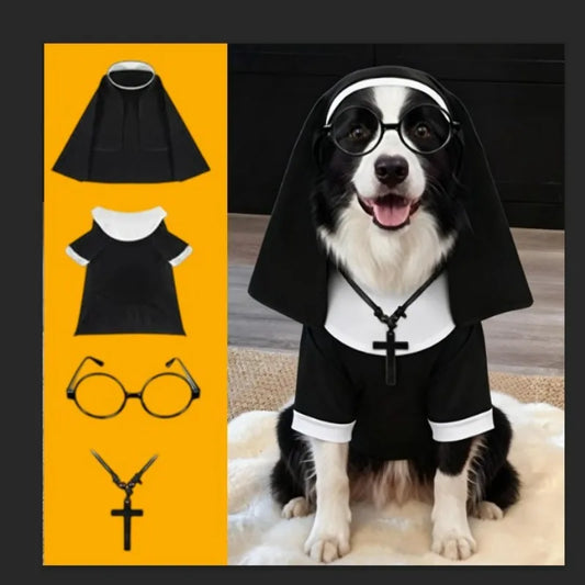 4Pcs/Set Pet Costumes: Halloween Pet Costumes Funny and Quirky Nun Costume Sets, Dog Halloween Outfits