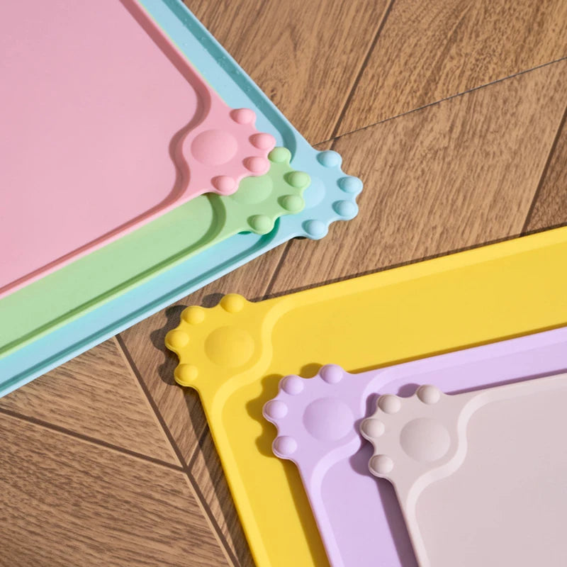 Silicone Dog Cat Feeding Mat Non-Slip Waterproof Pet Bowl Mat with High Lips Food Water Placemat Feeder Tray for Pet Supplies