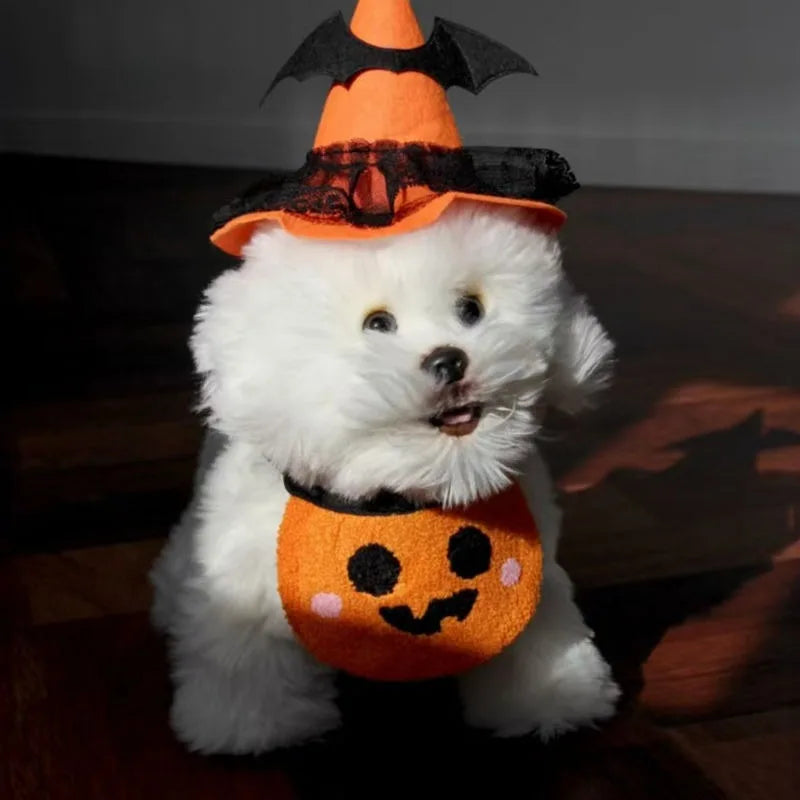 Pet Saliva Towel Halloween Halloween Elastic Lace Decoration Dog Cat Pumpkin Ghost Cartoon Embroidery Supplies
