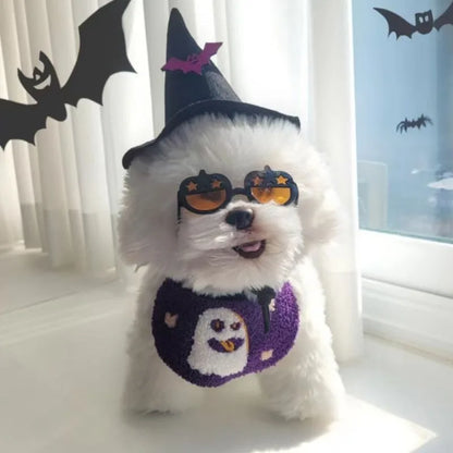 Pet Saliva Towel Halloween Halloween Elastic Lace Decoration Dog Cat Pumpkin Ghost Cartoon Embroidery Supplies