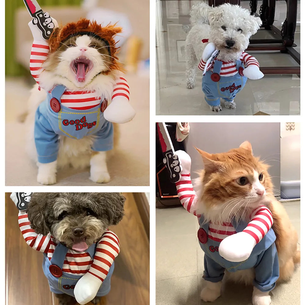 Dog Halloween Costume  Pet Transformation Dress Festival Funny Knife Holding Dog Clothes Cat Standing Dress Pet Dress Up