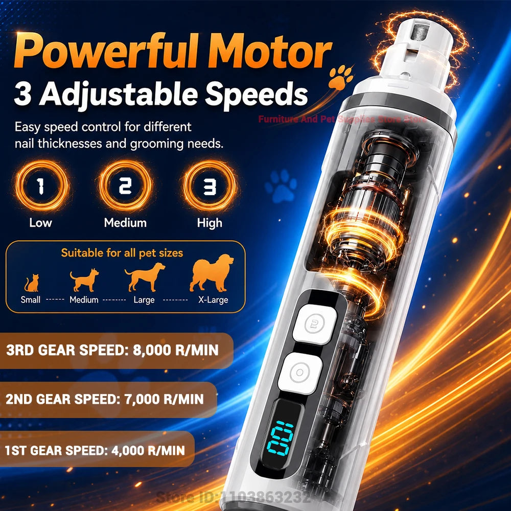 Electric Pet Nail Grinder with 3 Speed Settings, LED Light, Cat Nail Clippers and Smart Display – for Large and Small Dogs’ Paws