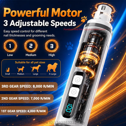 Electric Pet Nail Grinder with 3 Speed Settings, LED Light, Cat Nail Clippers and Smart Display – for Large and Small Dogs’ Paws