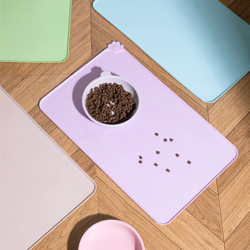 Silicone Dog Cat Feeding Mat Non-Slip Waterproof Pet Bowl Mat with High Lips Food Water Placemat Feeder Tray for Pet Supplies