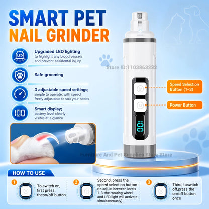 Electric Pet Nail Grinder with 3 Speed Settings, LED Light, Cat Nail Clippers and Smart Display – for Large and Small Dogs’ Paws