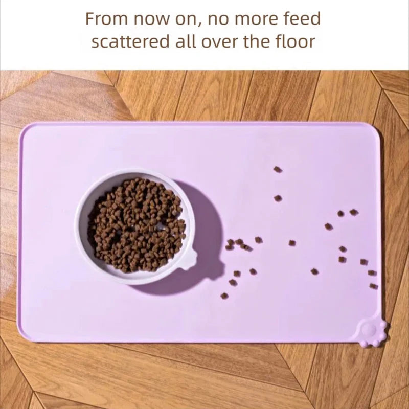 Silicone Dog Cat Feeding Mat Non-Slip Waterproof Pet Bowl Mat with High Lips Food Water Placemat Feeder Tray for Pet Supplies