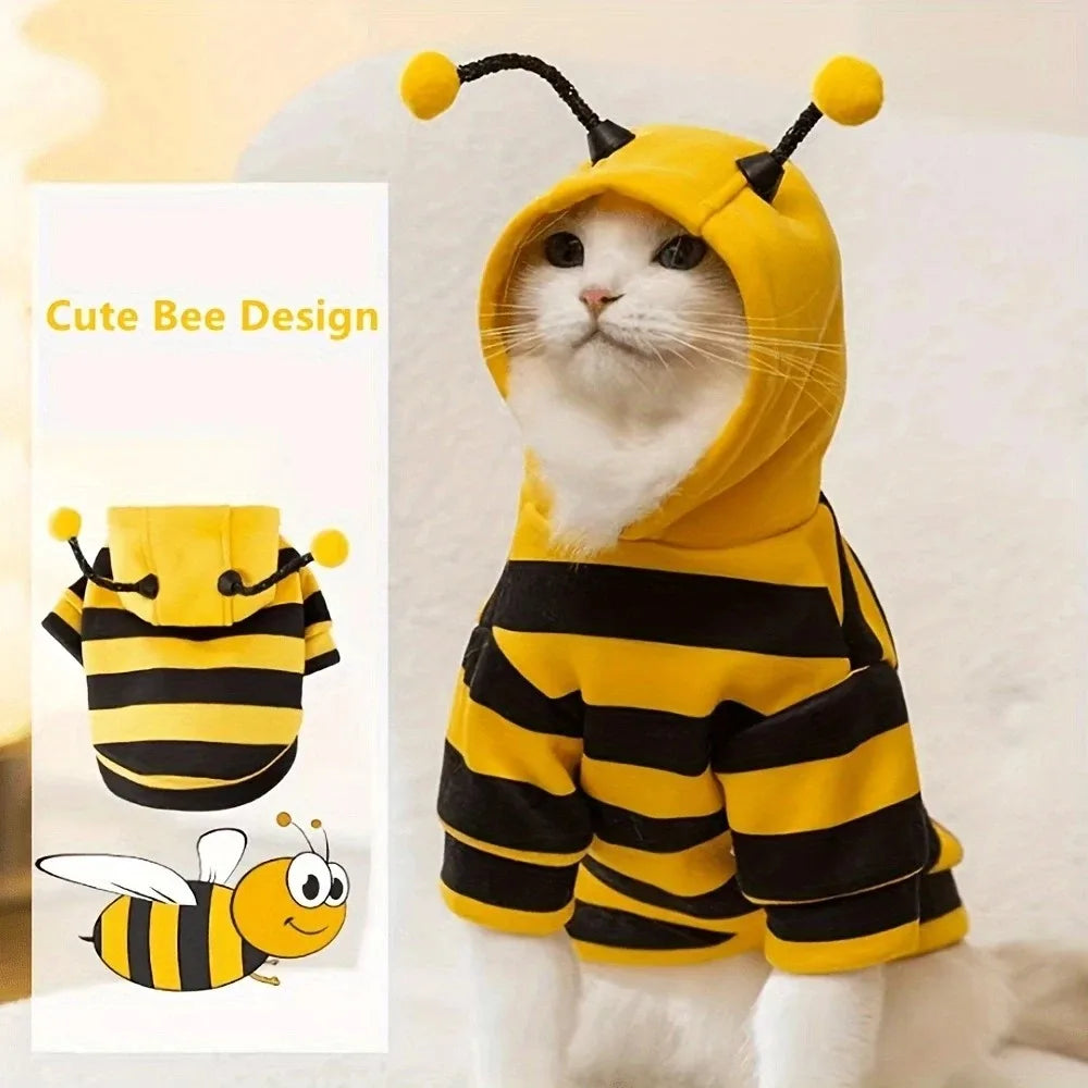 Bee Pet Puppy Hoodie Halloween Cosplay Warm Winter Outfit Cute Costume for Small Medium Dogs Cats Holiday Party Pet Apparel