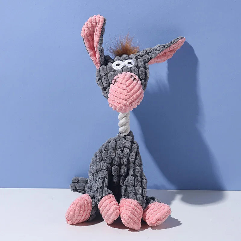 Sound-making plush toy pet, resistant to biting, interactive, entertaining, and suitable for teething and dental cleaning