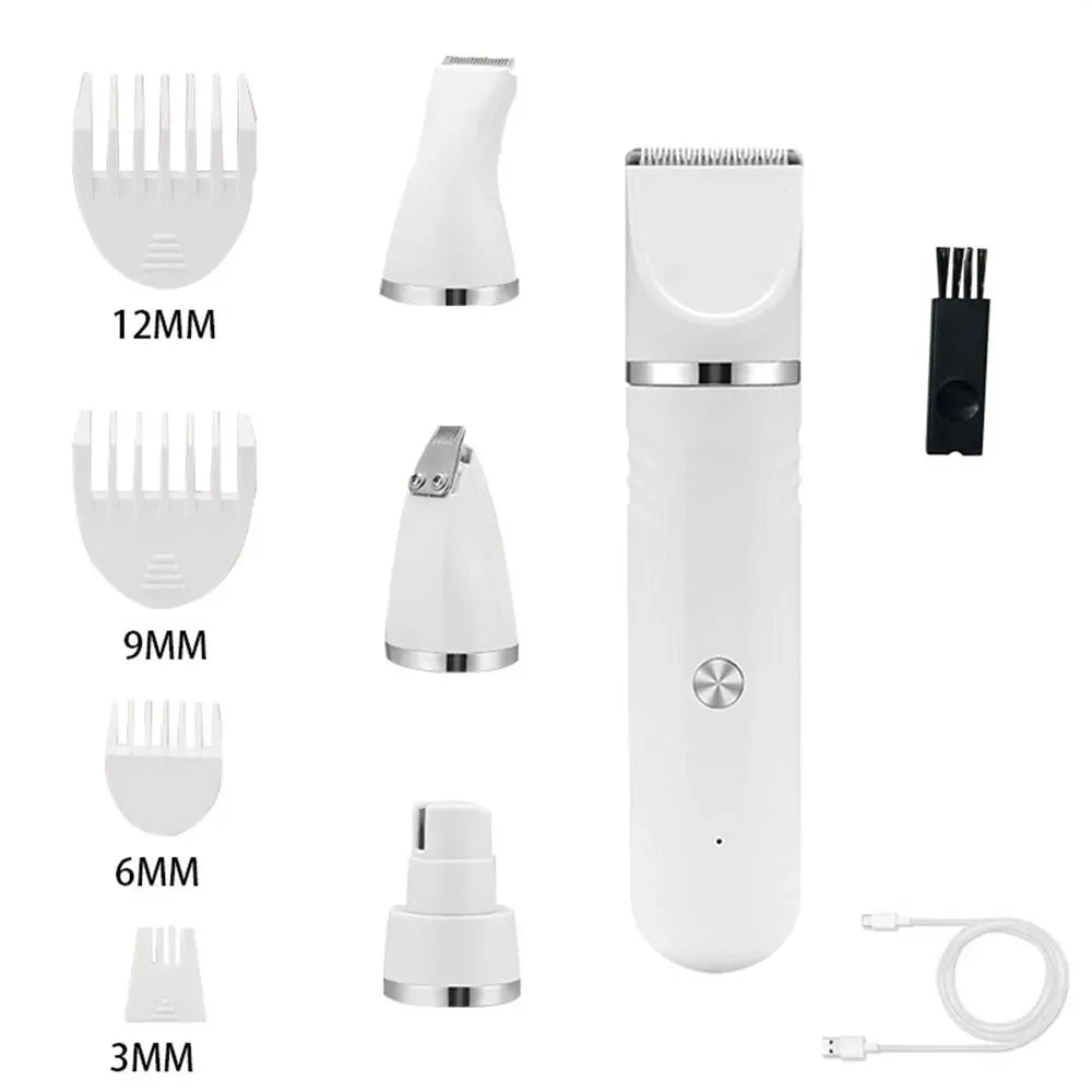 USB Rechargeable 4 in 1 Electric Pet Hair Shaver High Power Low-Noise Pet Hair Trimmer 4 Different Blades Cat Dog Hair Clipper