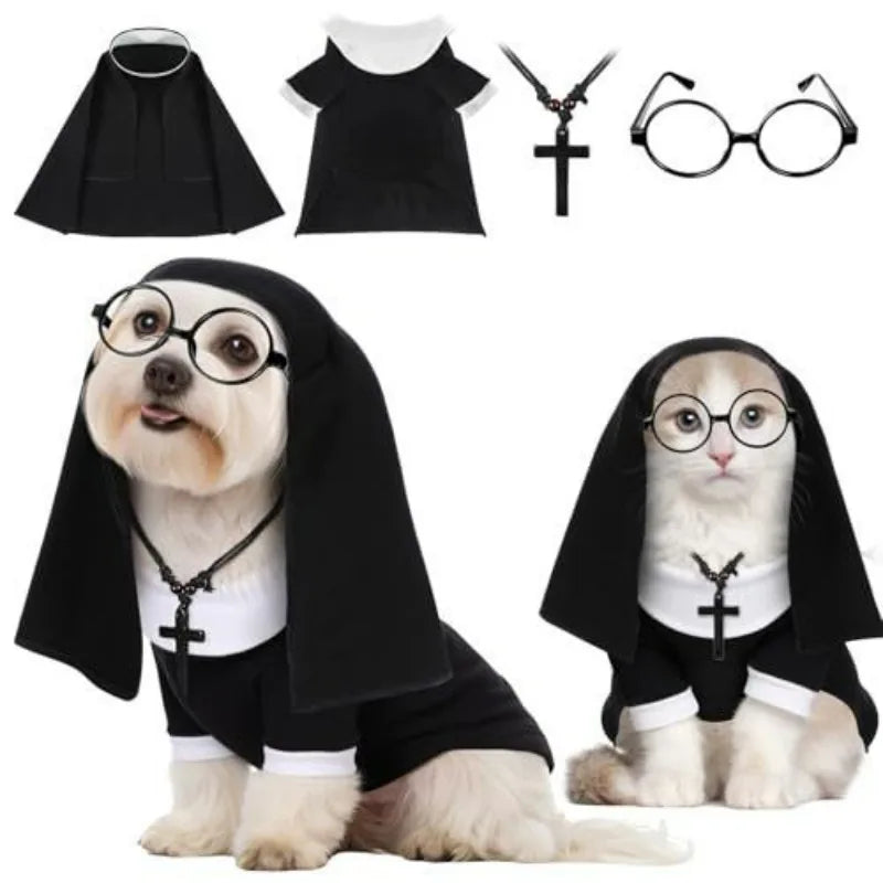 4Pcs/Set Pet Costumes: Halloween Pet Costumes Funny and Quirky Nun Costume Sets, Dog Halloween Outfits