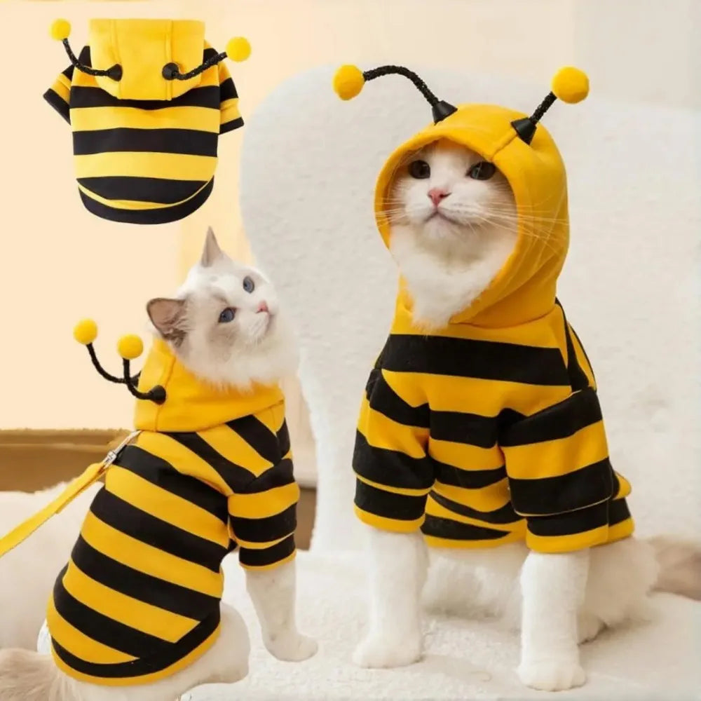 Bee Pet Puppy Hoodie Halloween Cosplay Warm Winter Outfit Cute Costume for Small Medium Dogs Cats Holiday Party Pet Apparel