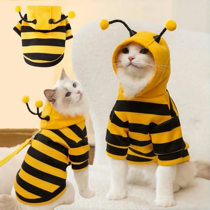 Bee Pet Puppy Hoodie Halloween Cosplay Warm Winter Outfit Cute Costume for Small Medium Dogs Cats Holiday Party Pet Apparel