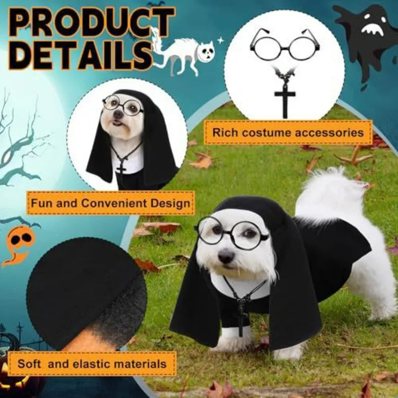 4Pcs/Set Pet Costumes: Halloween Pet Costumes Funny and Quirky Nun Costume Sets, Dog Halloween Outfits