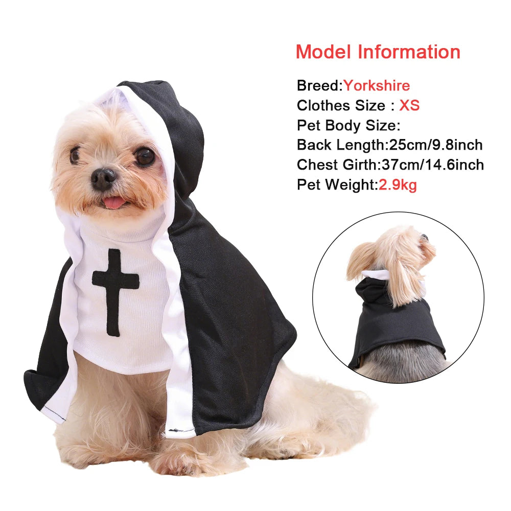 Dog Nun Halloween Costume Cloak Funny Pet Holiday Outfit for Small Large Dogs Cats Cute Puppy Party Dress Yorkie Cosplay Clothes