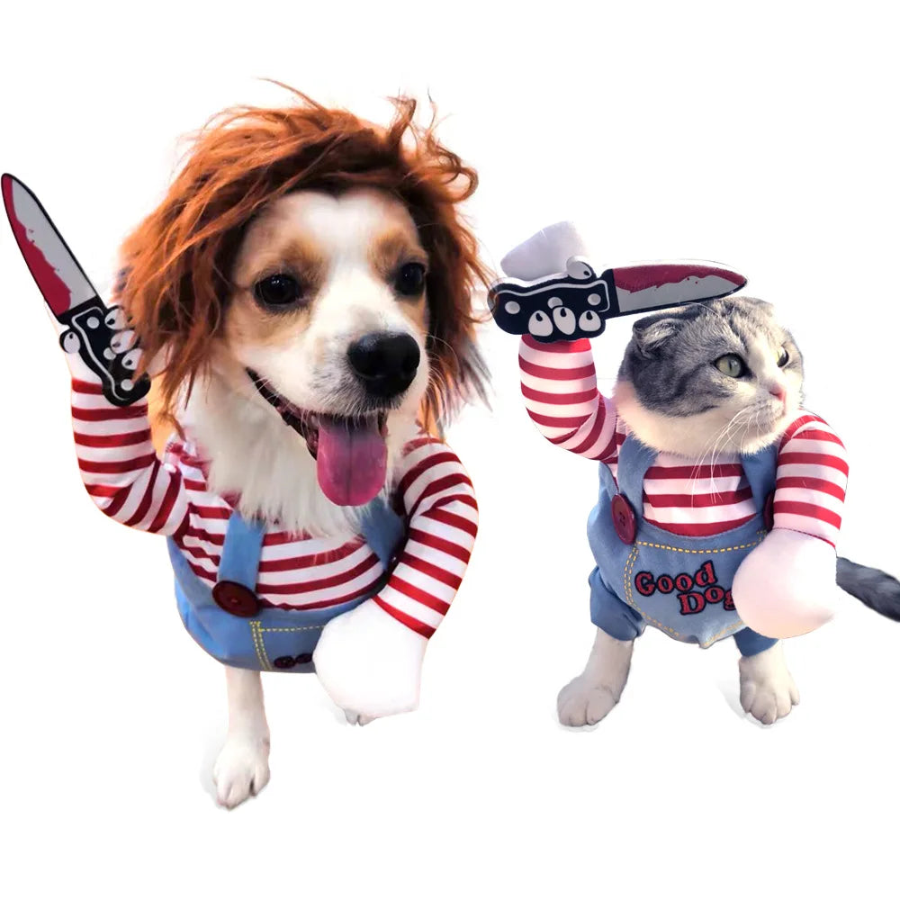 Dog Halloween Costume  Pet Transformation Dress Festival Funny Knife Holding Dog Clothes Cat Standing Dress Pet Dress Up