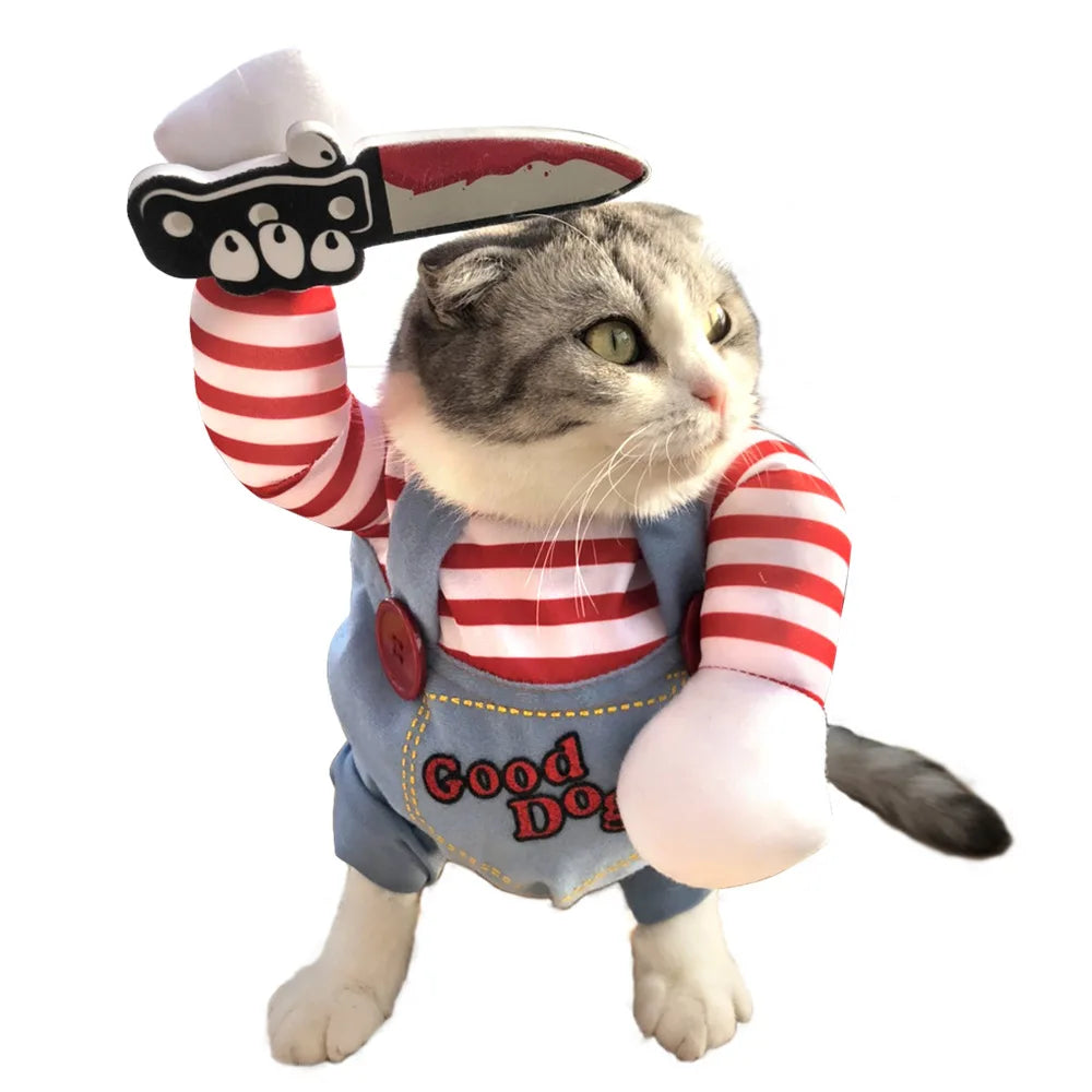 Dog Halloween Costume  Pet Transformation Dress Festival Funny Knife Holding Dog Clothes Cat Standing Dress Pet Dress Up