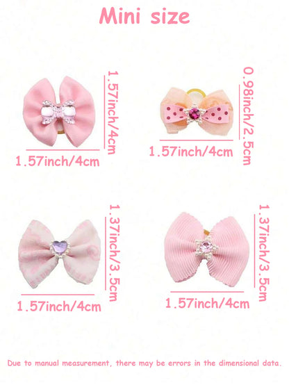 20 Pink Pet Rubber Band Hair Accessories, Bow-Knot Princess-Style Hair Ornaments, Suitable for Managing Long Pet Hair, Decorative
