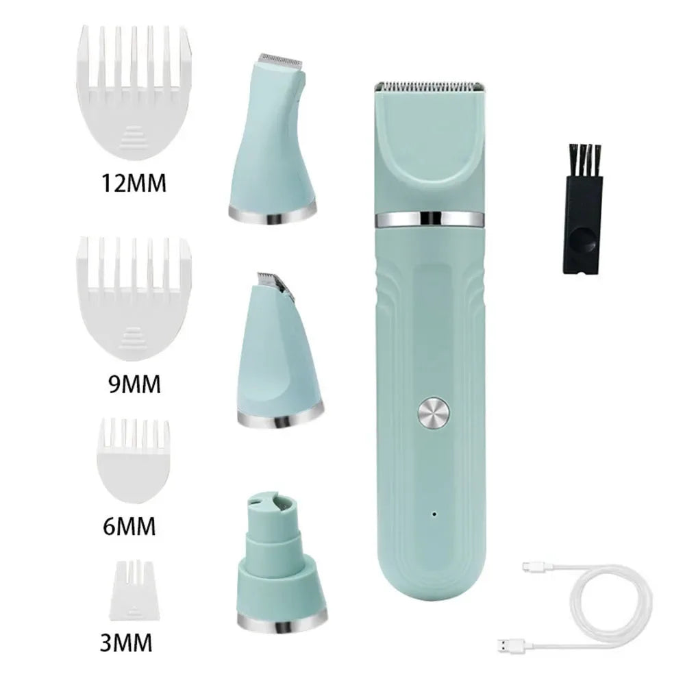 USB Rechargeable 4 in 1 Electric Pet Hair Shaver High Power Low-Noise Pet Hair Trimmer 4 Different Blades Cat Dog Hair Clipper