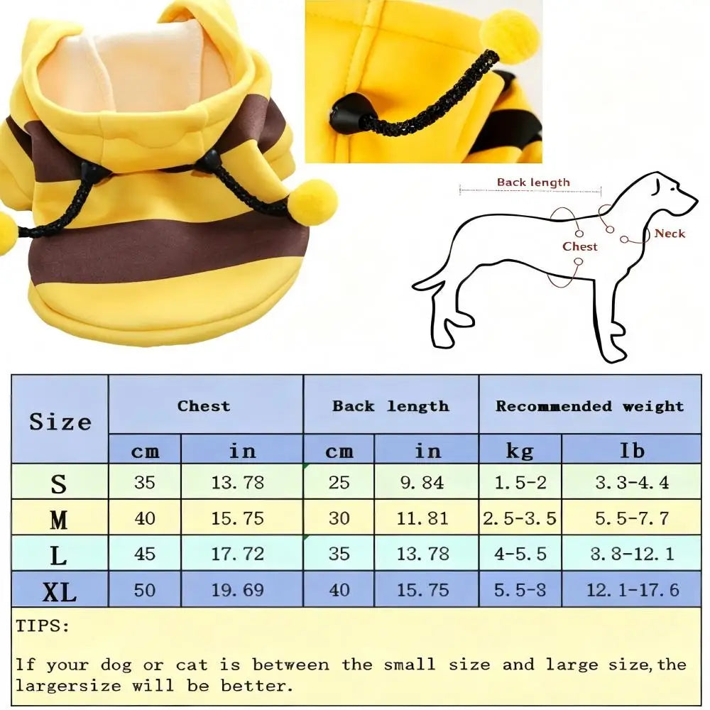 Bee Pet Puppy Hoodie Halloween Cosplay Warm Winter Outfit Cute Costume for Small Medium Dogs Cats Holiday Party Pet Apparel