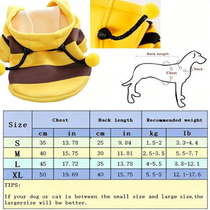Bee Pet Puppy Hoodie Halloween Cosplay Warm Winter Outfit Cute Costume for Small Medium Dogs Cats Holiday Party Pet Apparel