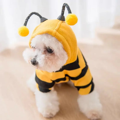 Bee Pet Puppy Hoodie Halloween Cosplay Warm Winter Outfit Cute Costume for Small Medium Dogs Cats Holiday Party Pet Apparel