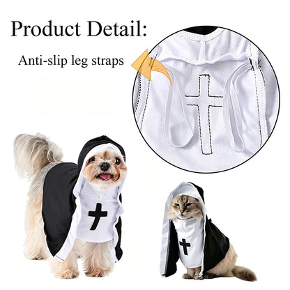 Dog Nun Halloween Costume Cloak Funny Pet Holiday Outfit for Small Large Dogs Cats Cute Puppy Party Dress Yorkie Cosplay Clothes