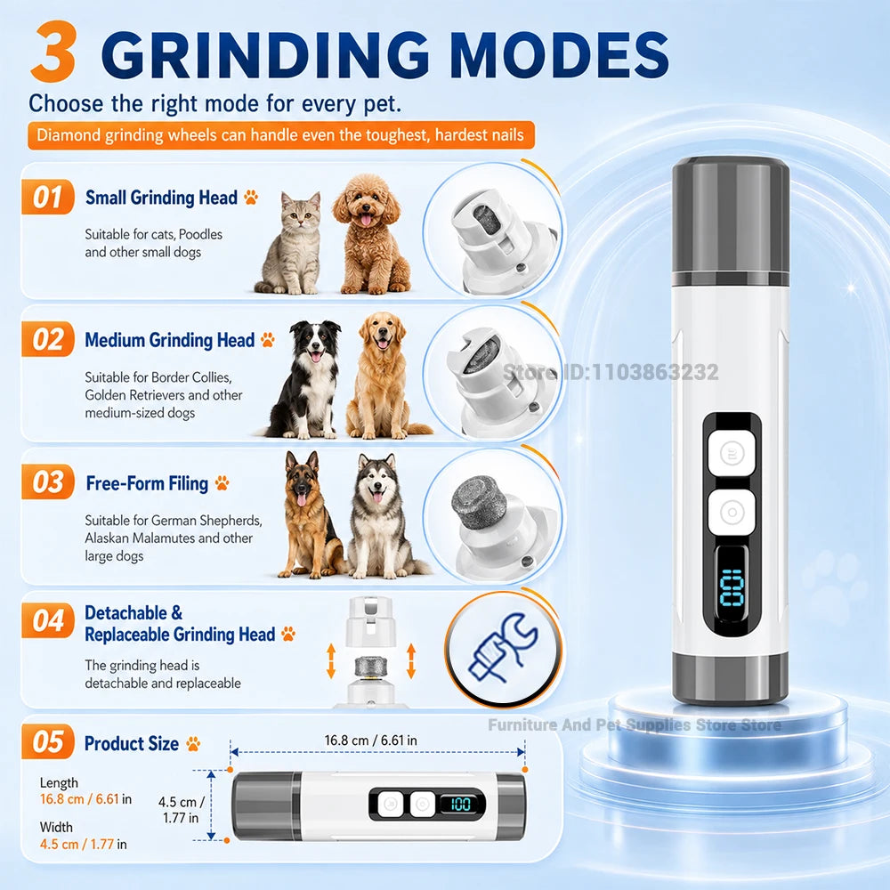 Electric Pet Nail Grinder with 3 Speed Settings, LED Light, Cat Nail Clippers and Smart Display – for Large and Small Dogs’ Paws