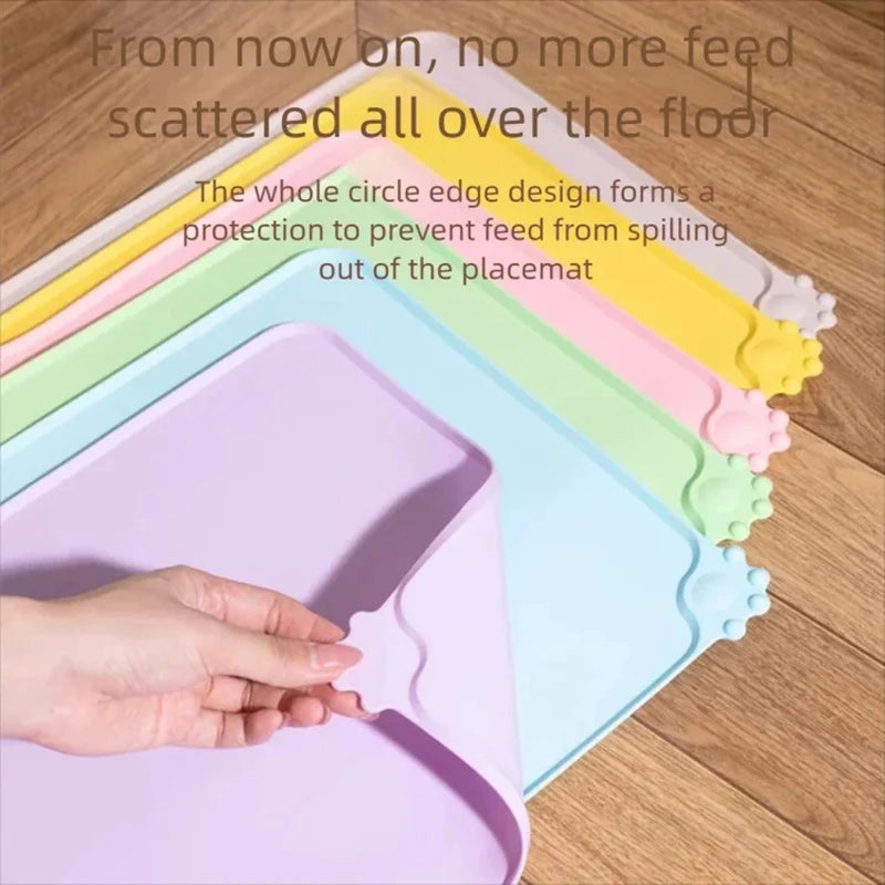 Silicone Dog Cat Feeding Mat Non-Slip Waterproof Pet Bowl Mat with High Lips Food Water Placemat Feeder Tray for Pet Supplies