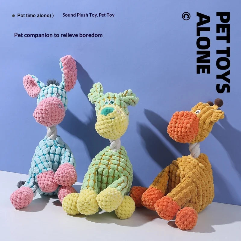 Sound-making plush toy pet, resistant to biting, interactive, entertaining, and suitable for teething and dental cleaning