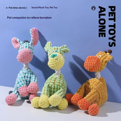 Sound-making plush toy pet, resistant to biting, interactive, entertaining, and suitable for teething and dental cleaning