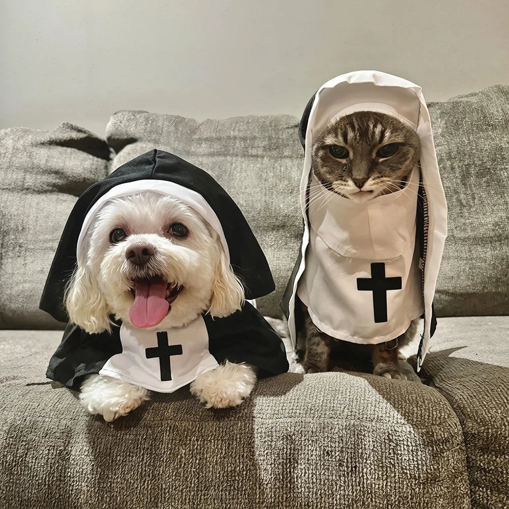 Dog Nun Halloween Costume Cloak Funny Pet Holiday Outfit for Small Large Dogs Cats Cute Puppy Party Dress Yorkie Cosplay Clothes