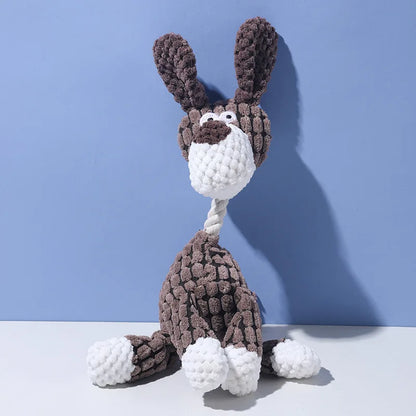 Sound-making plush toy pet, resistant to biting, interactive, entertaining, and suitable for teething and dental cleaning