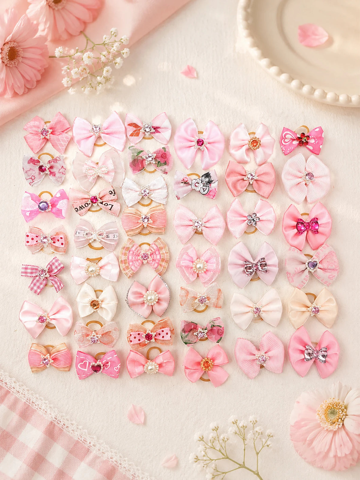 20 Pink Pet Rubber Band Hair Accessories, Bow-Knot Princess-Style Hair Ornaments, Suitable for Managing Long Pet Hair, Decorative