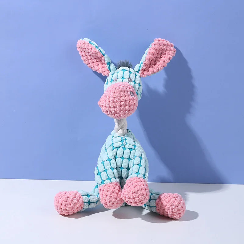 Sound-making plush toy pet, resistant to biting, interactive, entertaining, and suitable for teething and dental cleaning